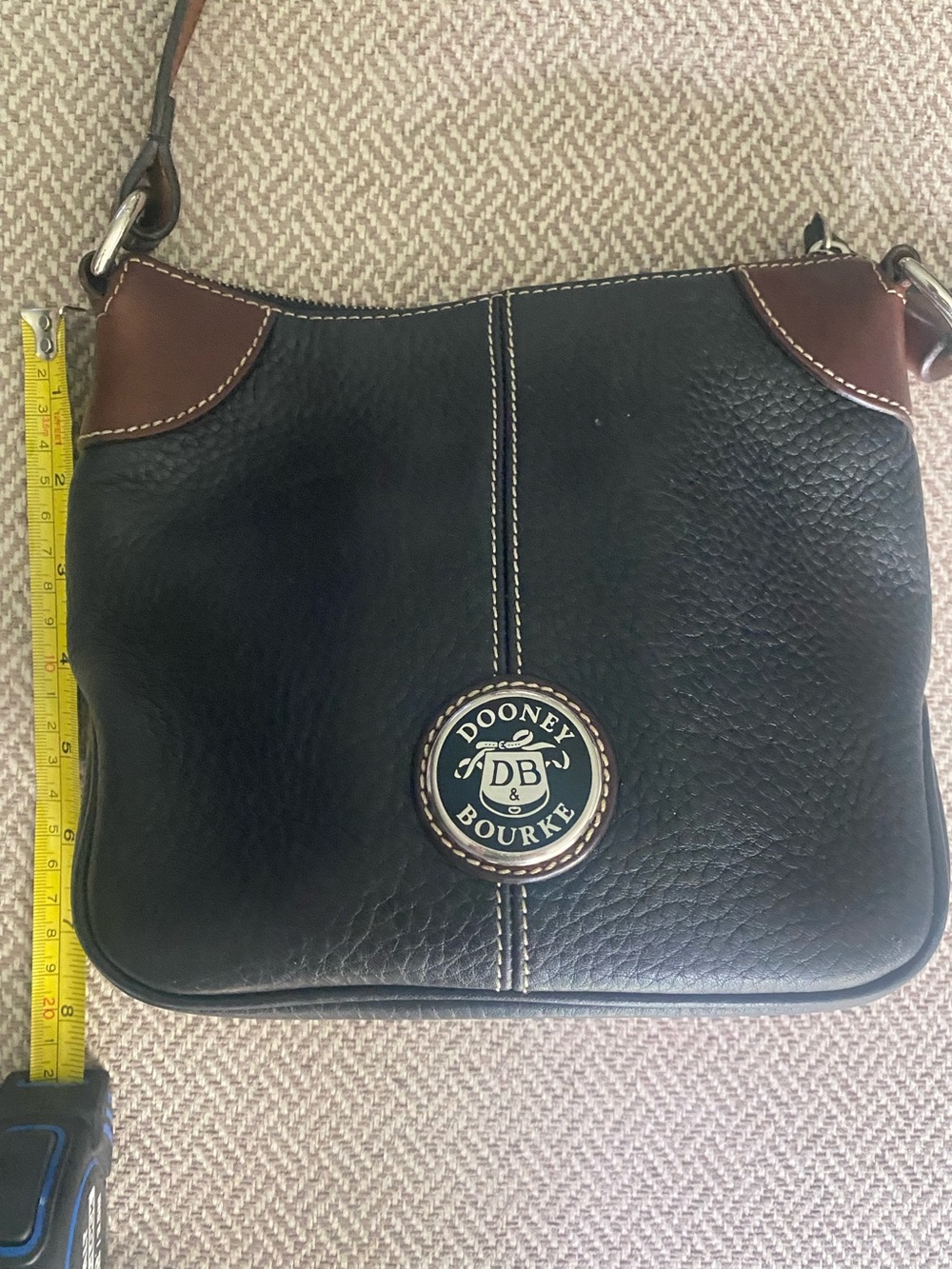 Dooney & Bourke Black Leather Shoulder Bag with Brown Accents